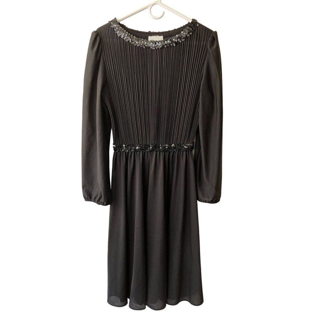 Vintage 70s Boston Maid Pleated Blouson Dress Womans Size 2XL Black